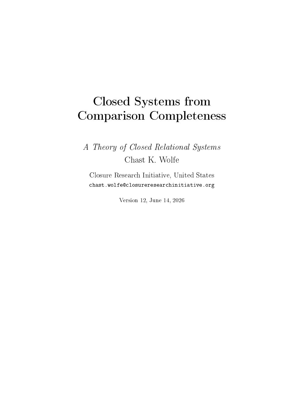 First page of the Closed Systems from Comparison Completeness