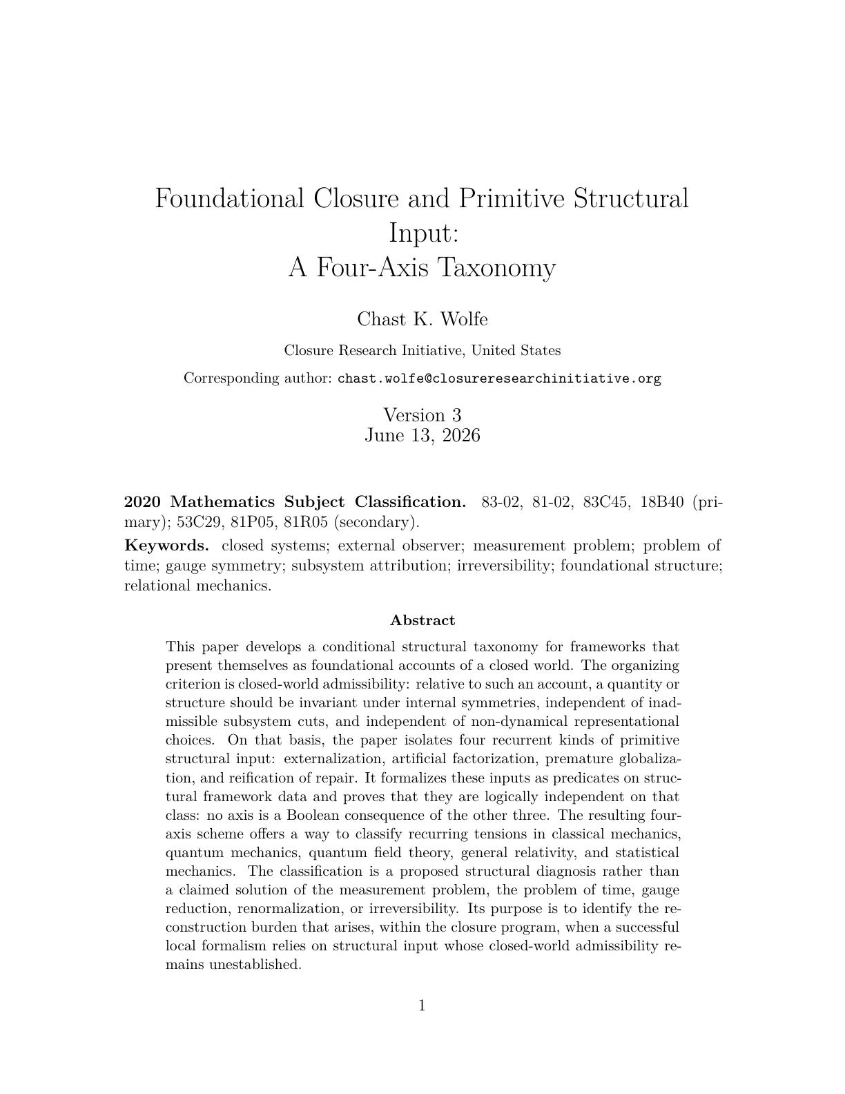 First page of Foundational Closure and Primitive Structural Input