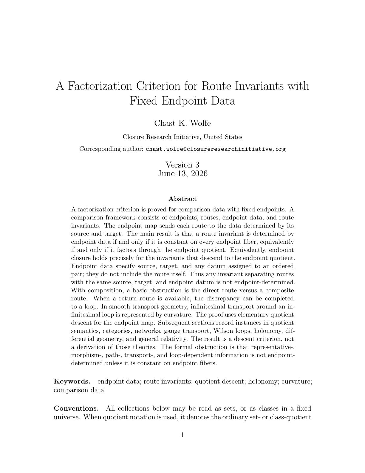 First page of A Factorization Criterion for Route Invariants
